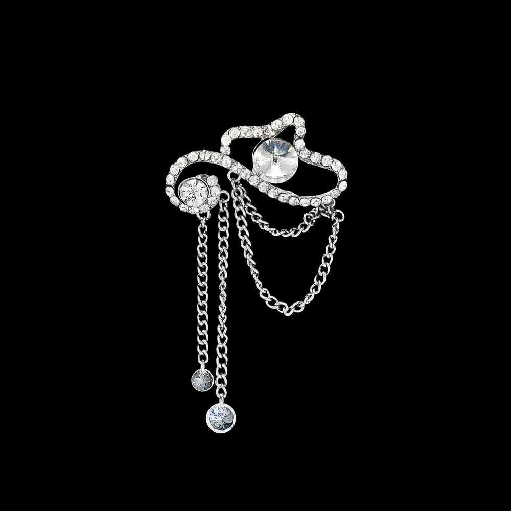 Брошь TS1103553  60*49мм, NIKEL, белые камни, шт. Броши