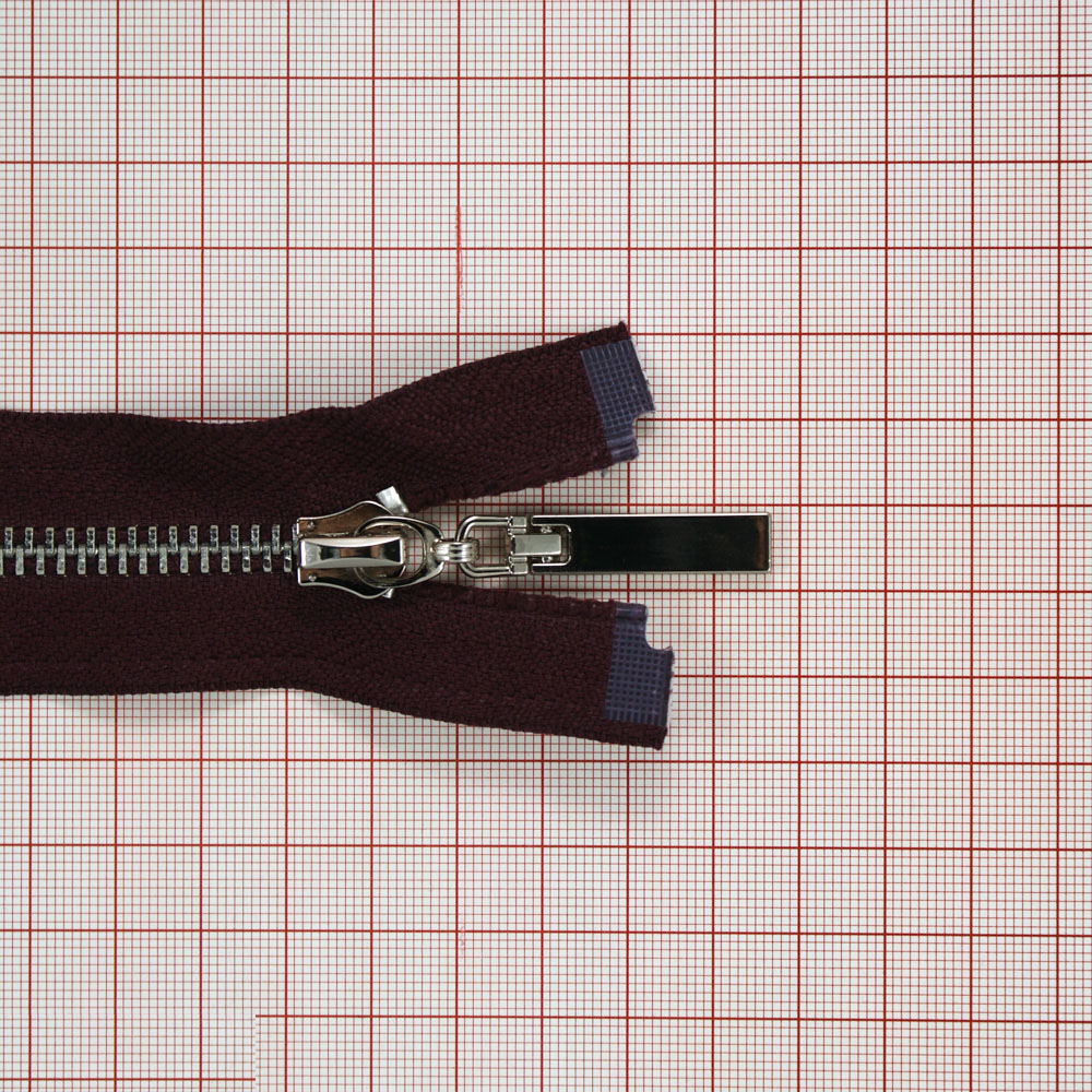 Змейка металлическая №5 85см, О/Е, Nickel и бордовая ткань, шт. Змейка Металл