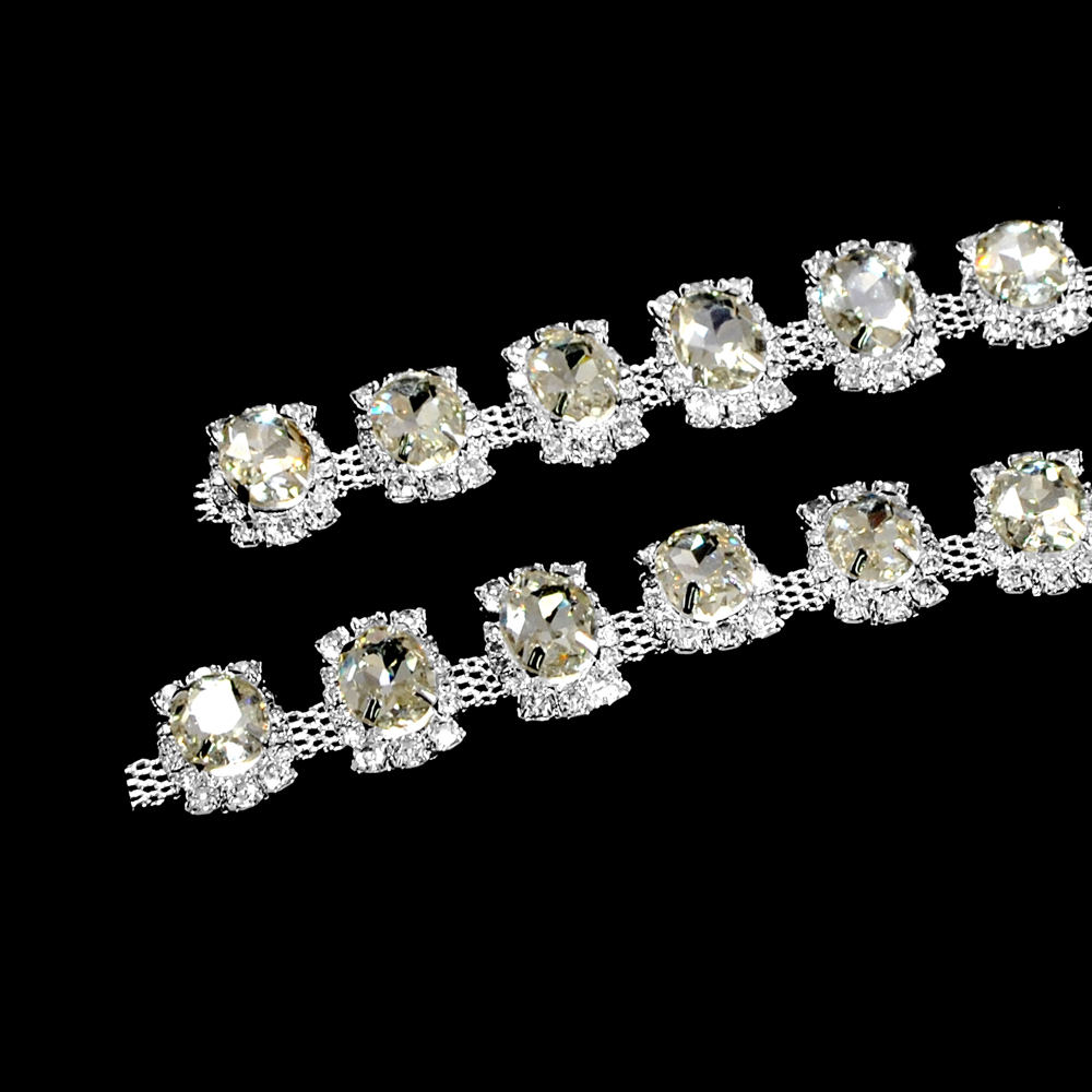 Тесьма стразы Солнышки, 2см, никель, белый, ярд. Тесьма из страз