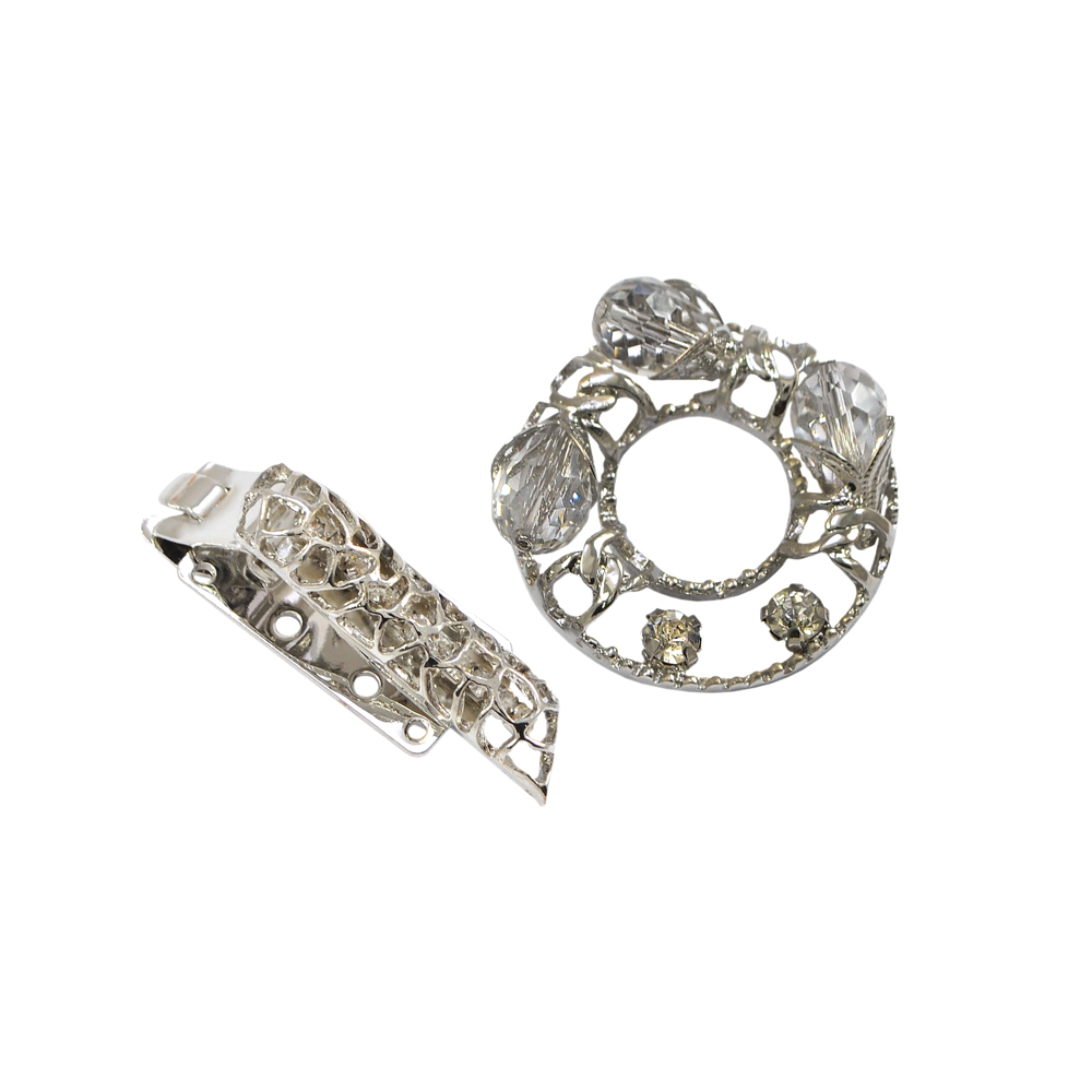 Клипса шубная 3279453 NIKEL, белые акриловые камни, камни crystal, шт. Клипсы шубные, крючки