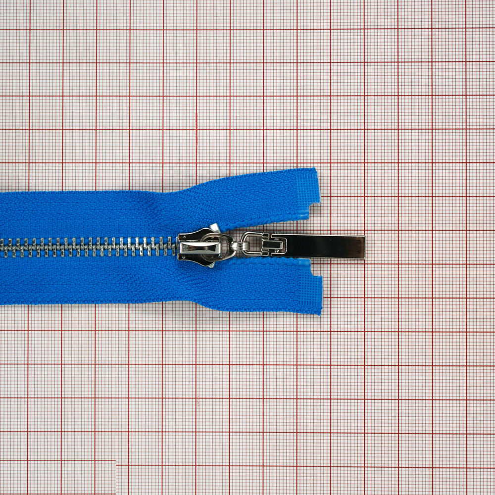 Змейка металлическая №5 85см, О/Е, Nickel и голубая ткань, шт. Змейка Металл