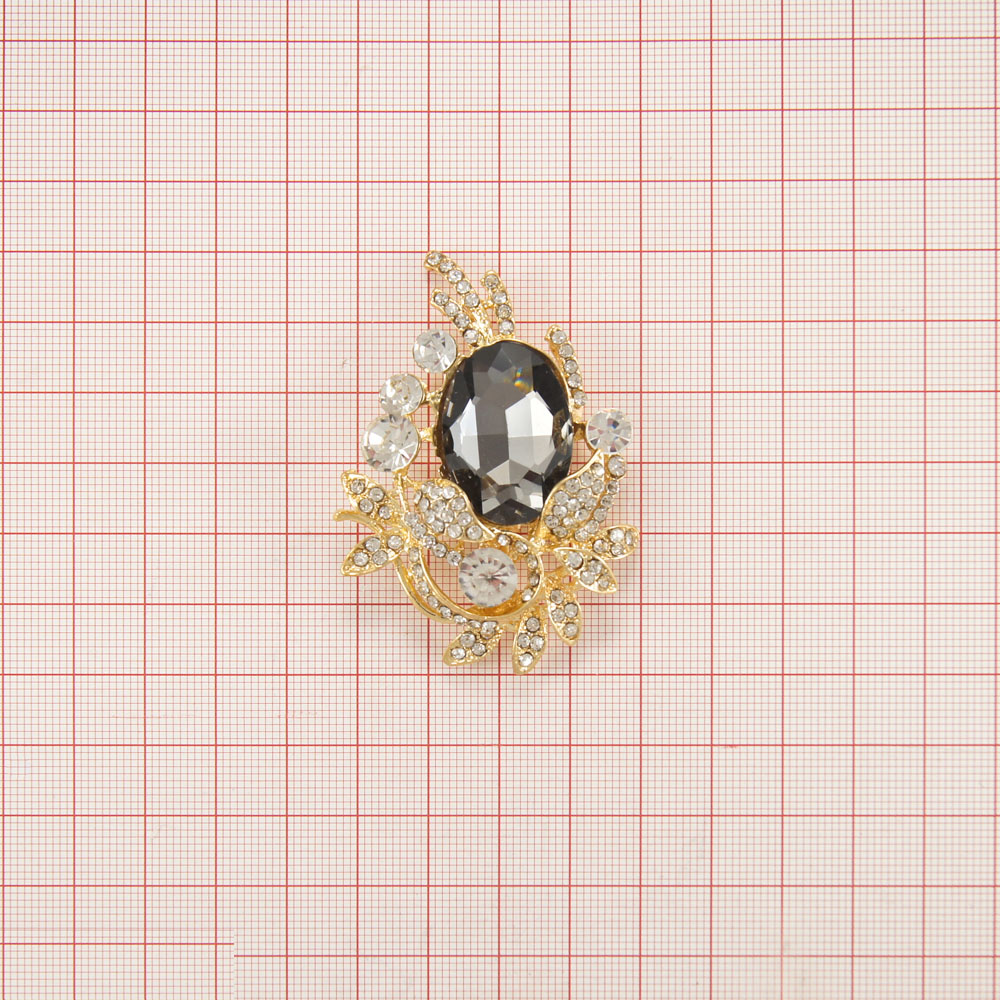 Краб металл Ветка-брошь 4,5*6см GOLD, белые камни, 1 крупный black diamond. Крабы Металл Цветы, Жуки