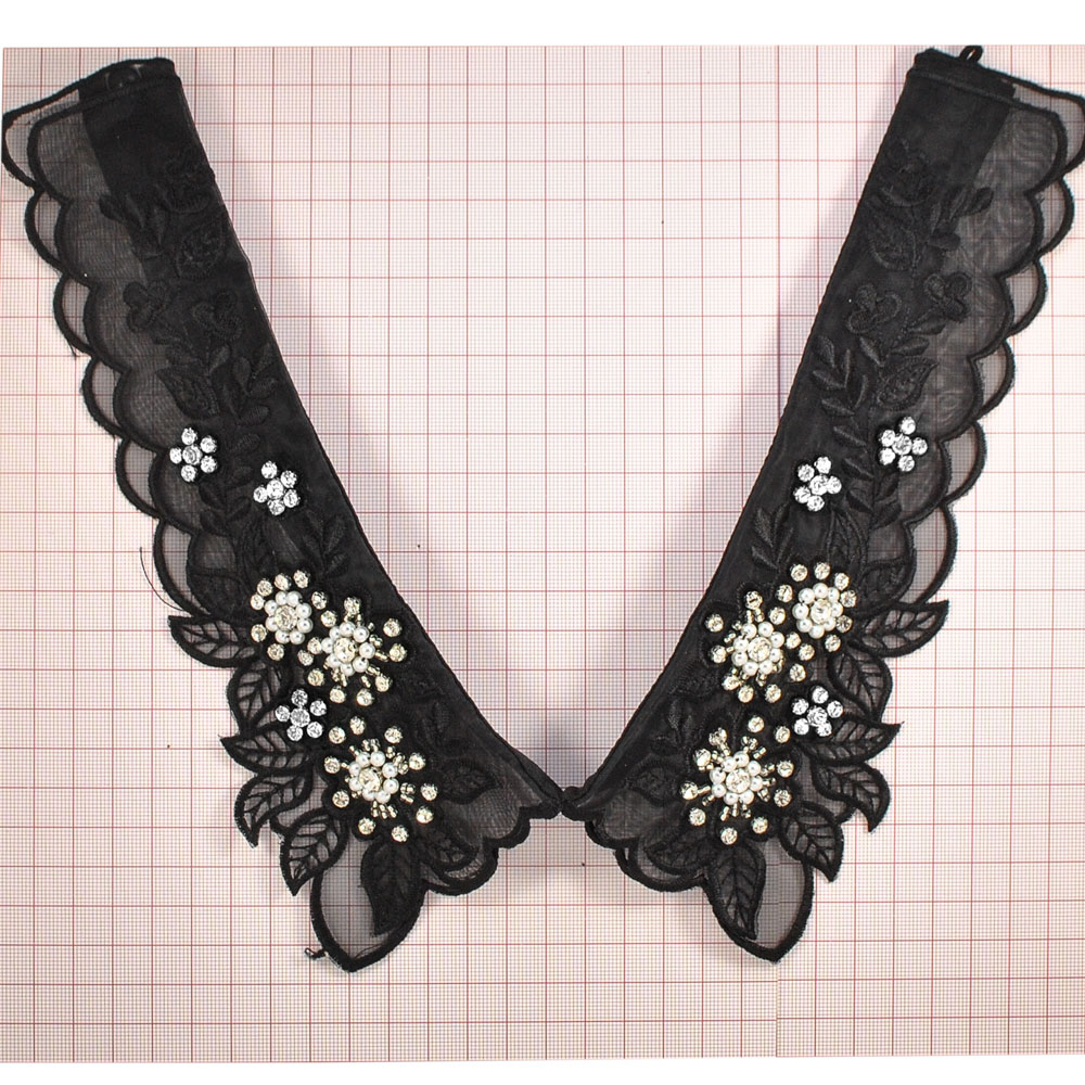 Воротник HY-022 черные, белые камни, жемчуг белый, шт. Воротники