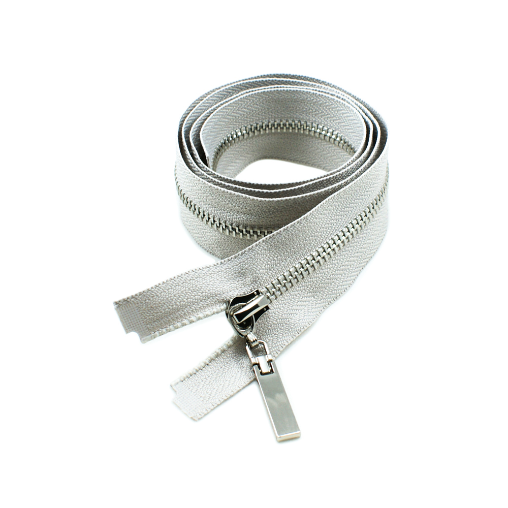 Змейка металлическая №5 18см, О/Е, Nickel и светло-серая ткань, шт. Змейка Металл