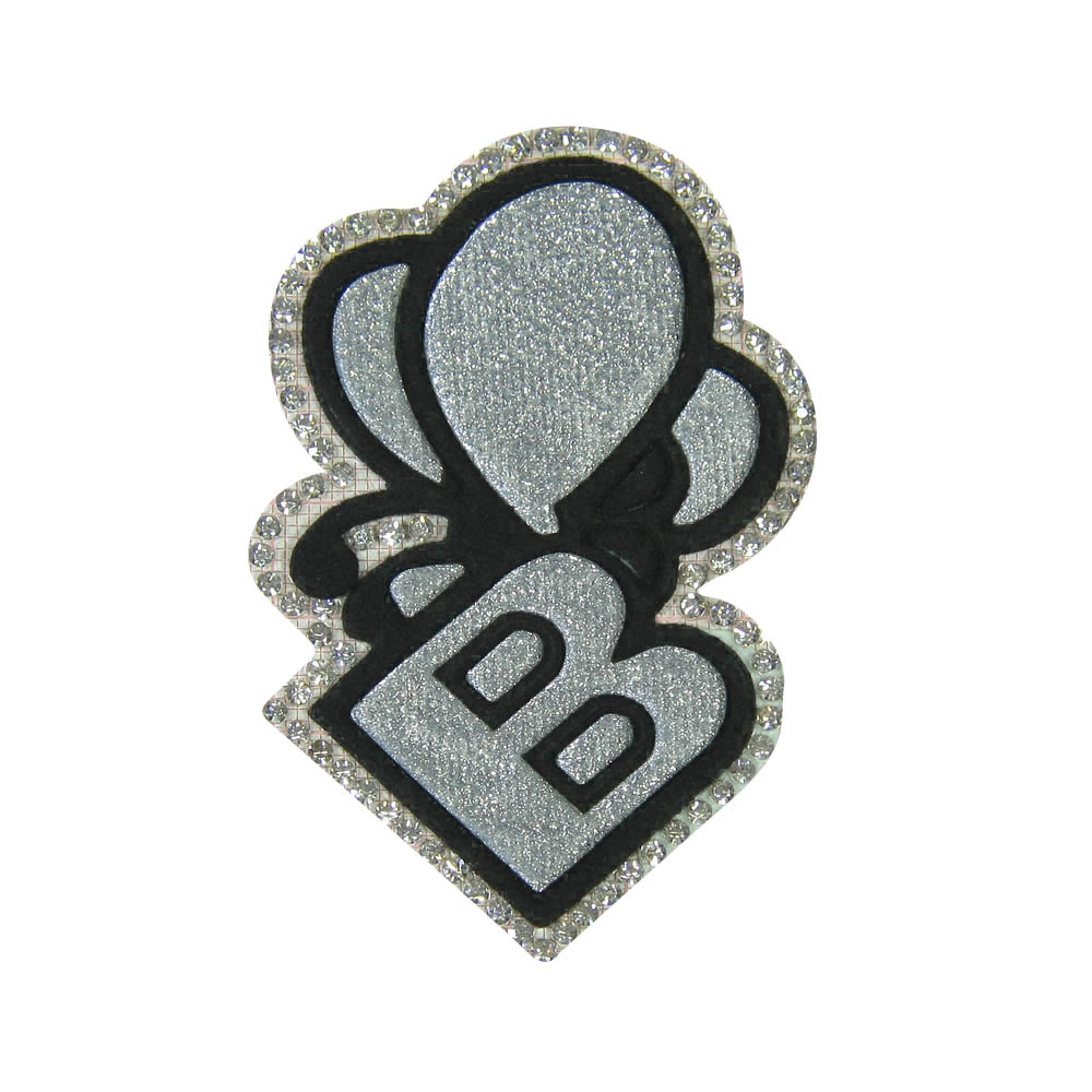 Аппликация клеевая глиттер стразы B Бабочка 6*6см серебро, черный, белые камни, шт. Аппликации клеевые Глиттер