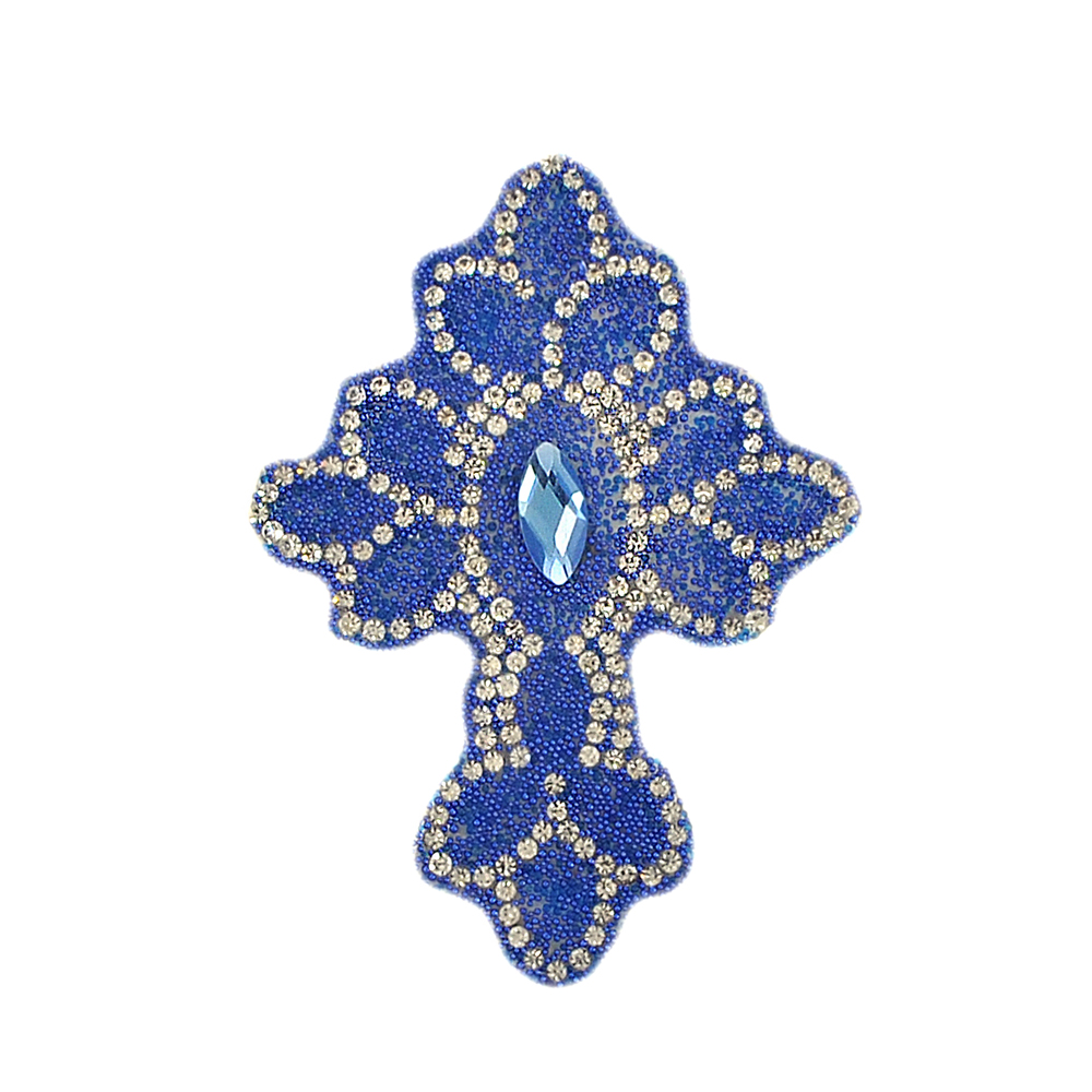 Аппликация клеевая стразы Крест 68*85мм темно-синий, глаз синий 16*8мм, белый 2мм, шт. Аппликации клеевые Стразы комб.