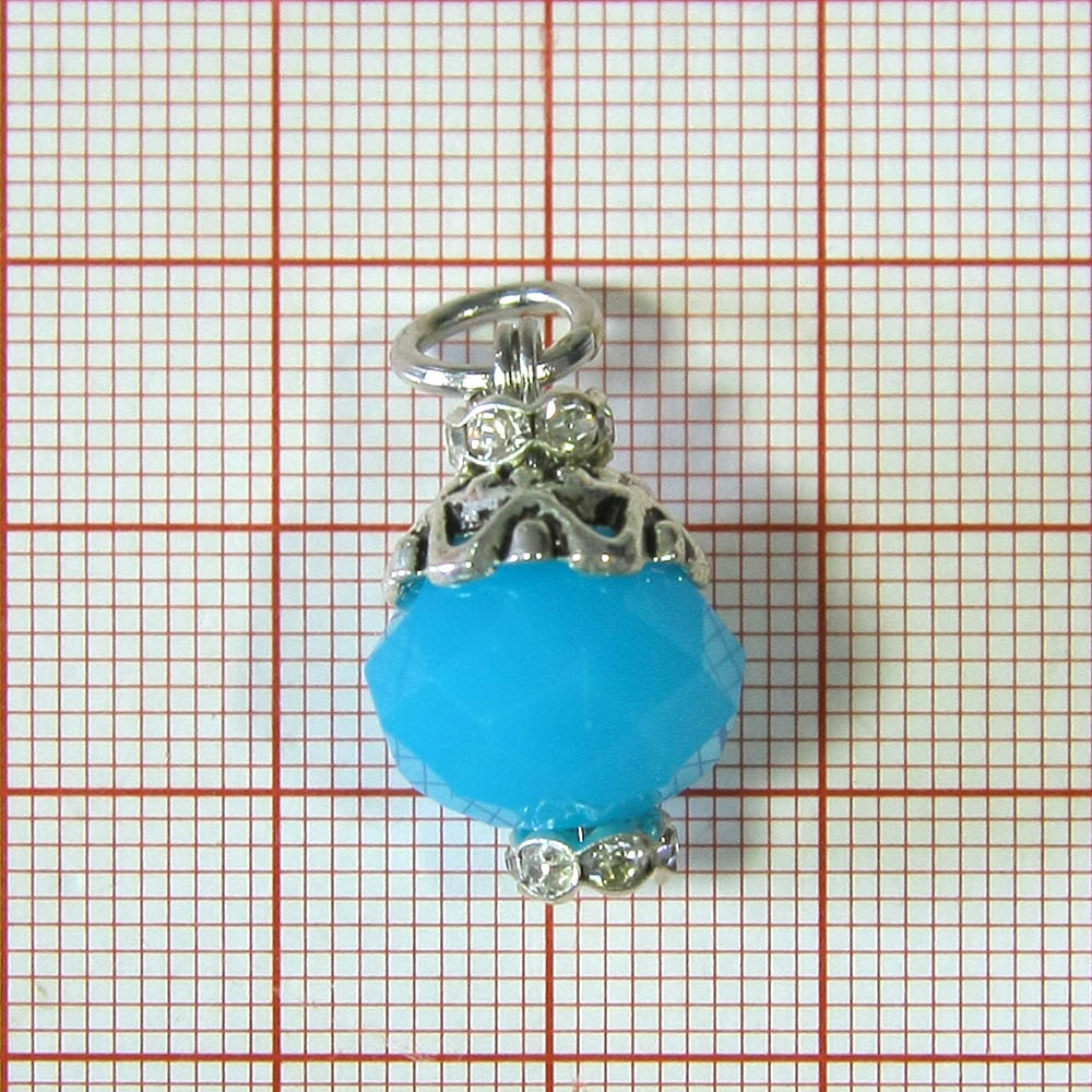 Подвеска Фонарик 13*22мм голубая граненная бусина, белые камни, NIKEL, шт. Подвески