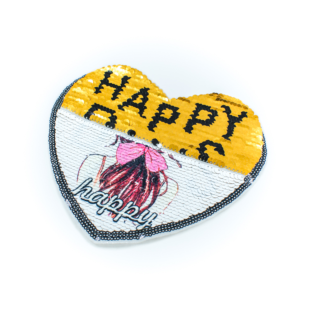 Аппликация пришивная пайетки двусторонняя Сердце девушка HAPPY 21*18см цветные пайетки, шт. Аппликации Пришивные Пайетки