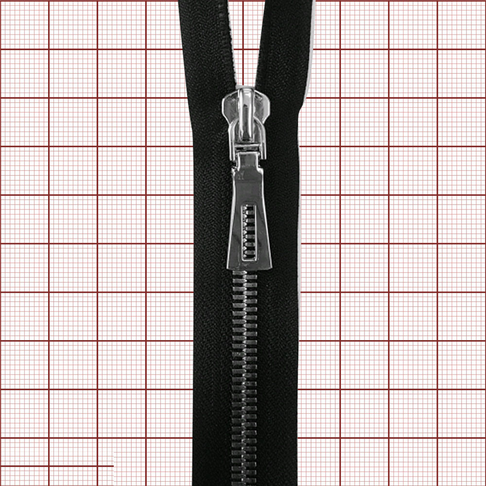 Змейка металлическая №10 80см, О/Е, Nickel и черная ткань, шт. Змейка Металл