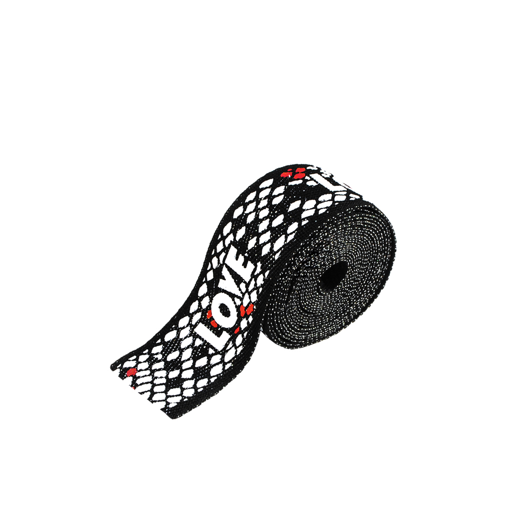 Тесьма киперная LOVE 2,5см, черный, белый, красный, люрекс серебро, 48ярд. Тесьма