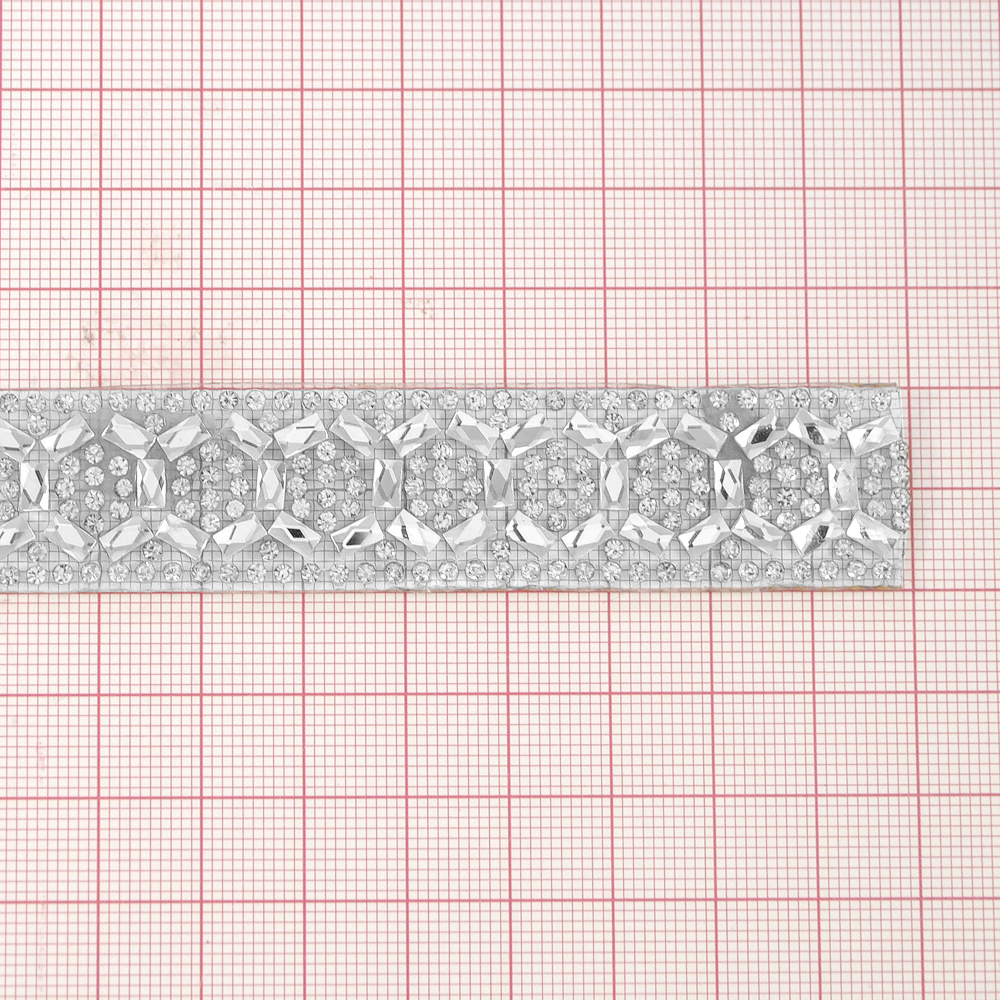 Тесьма стразы клеевая Кружочки, 2см, белые камни, ярд. Тесьма из страз