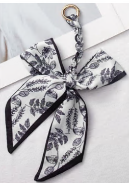 Брелок с тканевым бантом, 21*14см, кольцо 2см, белый, серый, шт. Подвески