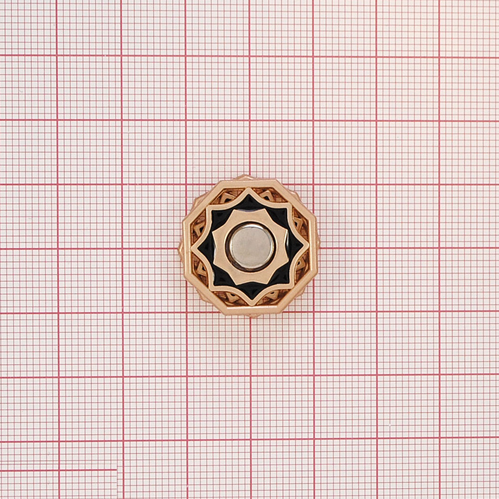 Кнопка металлическая пришивная потайная Восьмигранник 20мм, матовое золото и черный, шт. Кнопка пришивная потайная