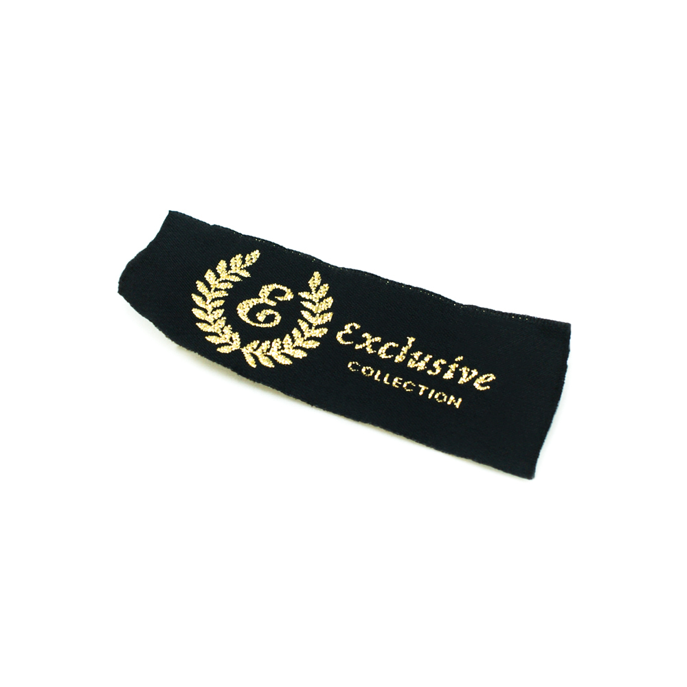 Этикетка тканевая вышитая Exclusive №3collection 7,0*2,5см черная, люрекс /tafta/, шт. Вышивка / этикетка тканевая