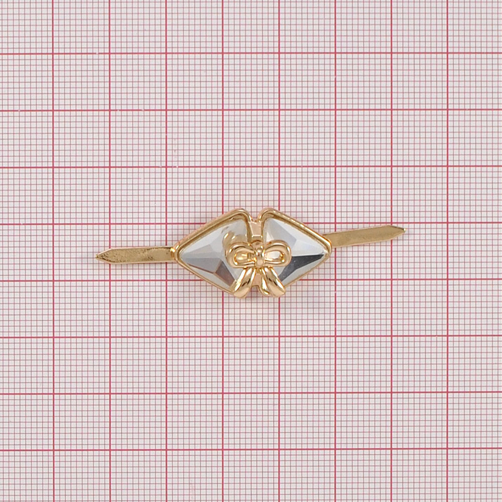 Краб металл B12681 Бантик 28*16мм GOLD, белые камни, шт . Крабы Металл Геометрия Декор