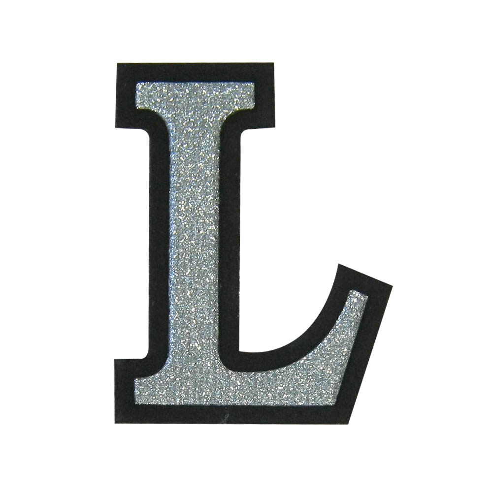 Аппликация клеевая глиттер L буква 4*4,2см серебро, шт. Аппликации клеевые Глиттер