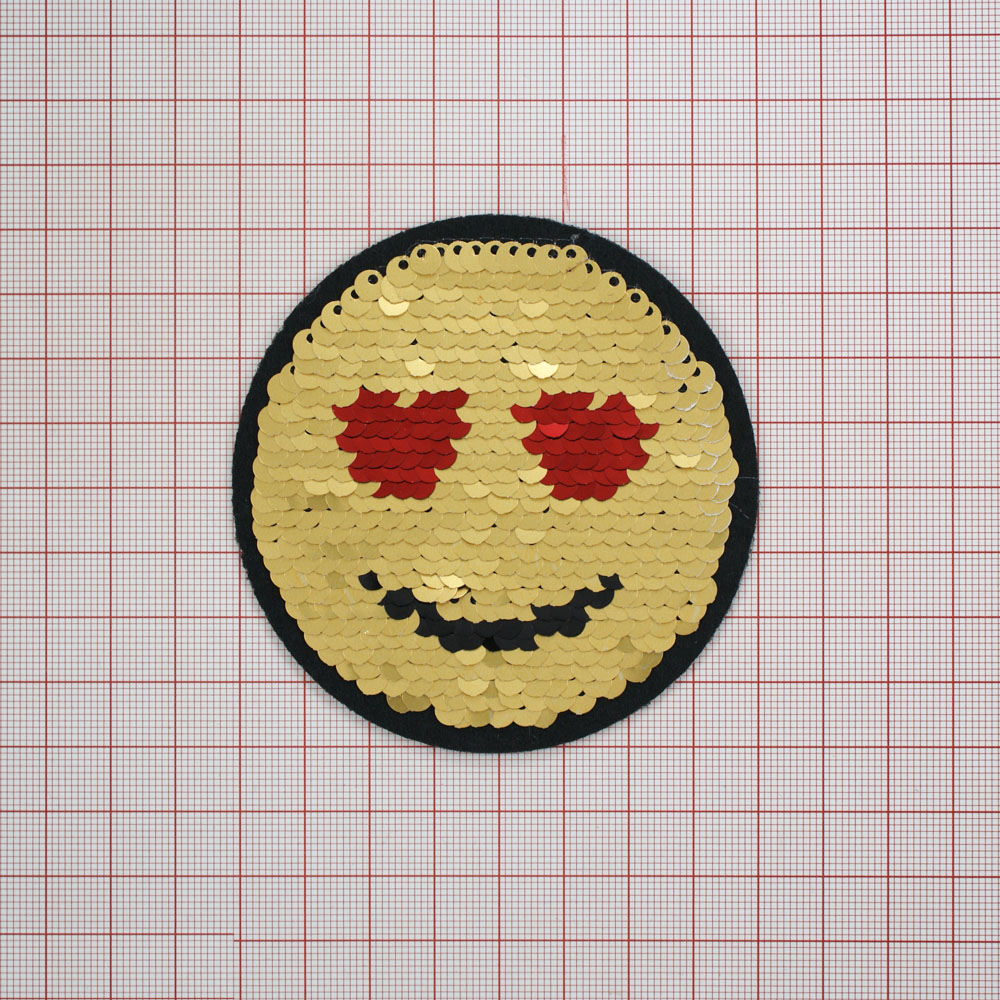 Аппликация клеевая пайетки двусторонняя Смайл 8*8,5см золотые/белые и красные/черные пайетки, шт. Аппликации клеевые Пайетки