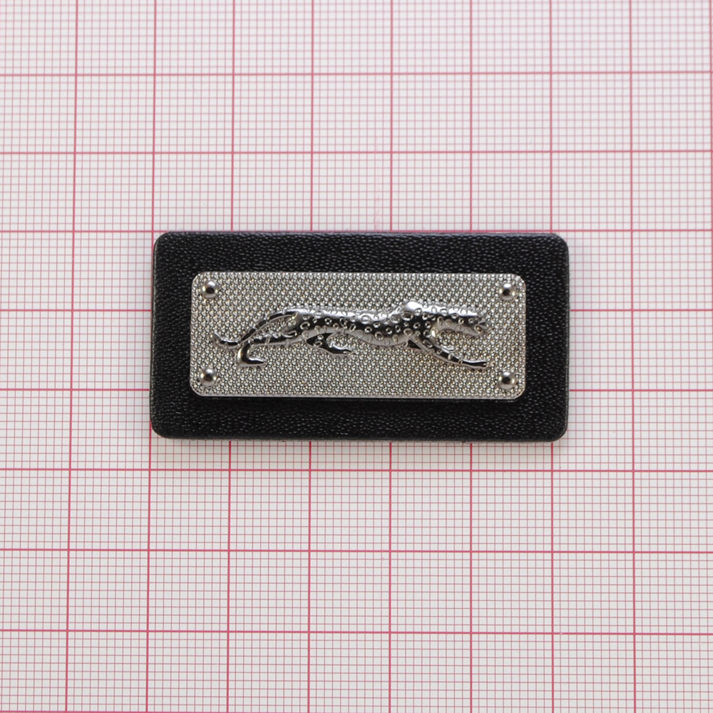 Лейба кожзам и металл Пантера, 5,2*2,6см, черный, блек никель, шт. Лейба Кожзам