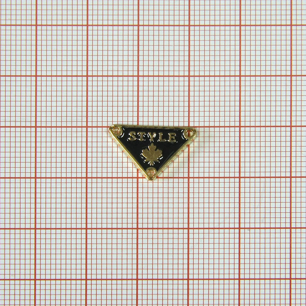 Лейба металл Style Клен 17*10м треугольник пришивной GOLD, черная эмаль. Лейба Металл