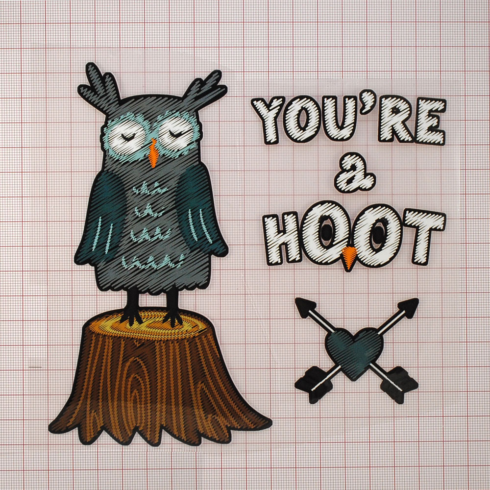 Термоаппликация Сова на пеньке 16*15,3см, зеленый, белый, коричневый, желтый, шт. Термопереводки Детские