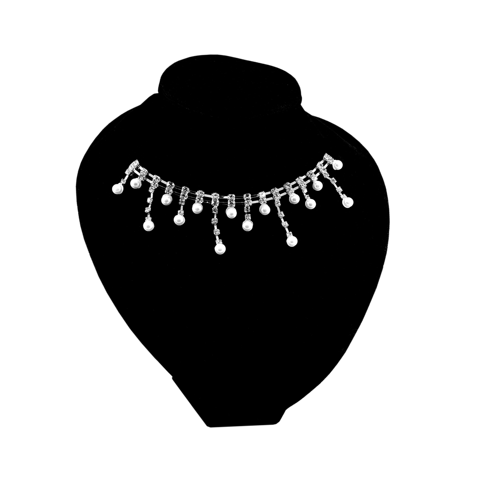 Тесьма стразы, подвески-жемчуг, 4см, никель, белый, ярд. Тесьма из страз