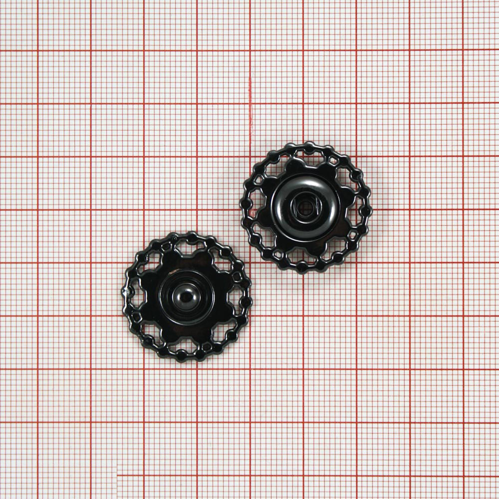 Кнопка металлическая пришивная Круг Шестеренка 25 мм, блек никель, шт. Кнопка пришивная потайная