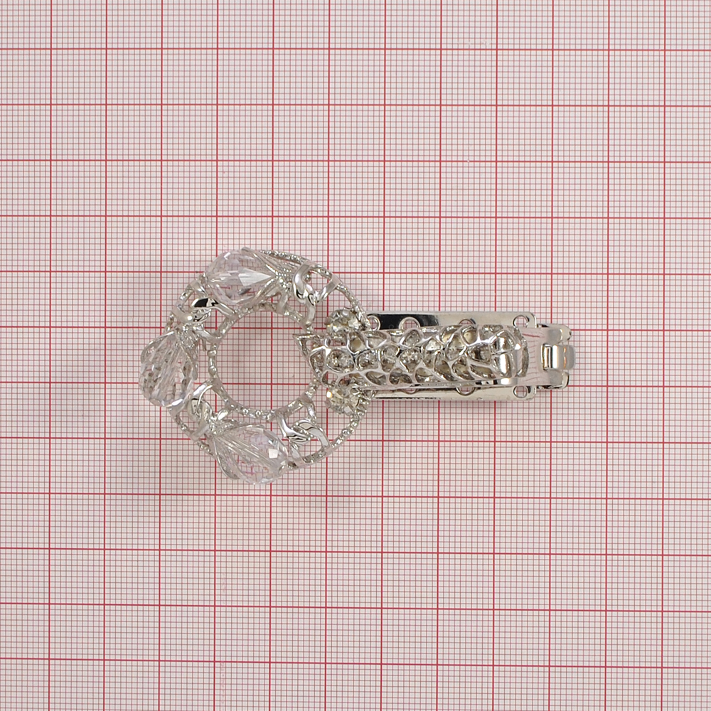 Клипса шубная 3279453 NIKEL, белые акриловые камни, камни crystal, шт. Клипсы шубные, крючки