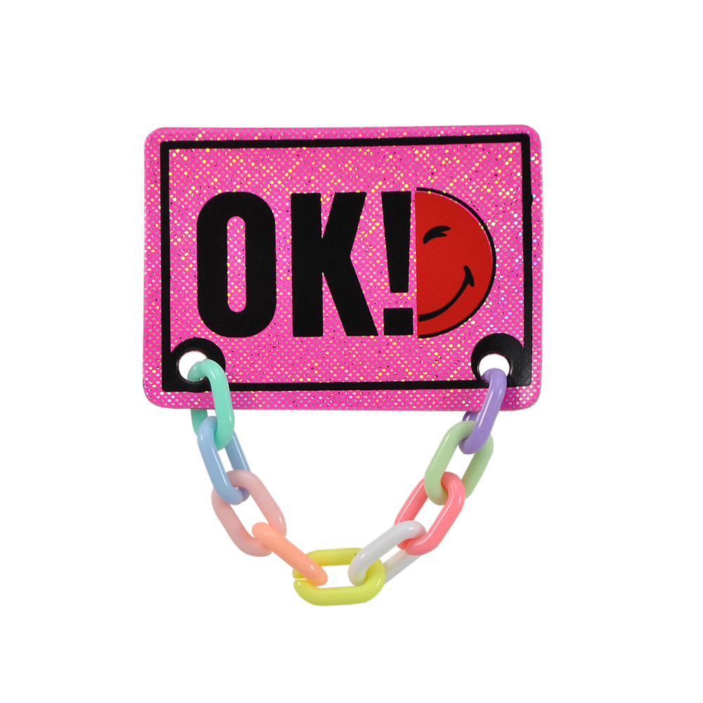 Лейба клеенка с радужной цепочкой ОК! 4,5*6,3см, розовый, красный, черный, шт. Лейба Клеенка