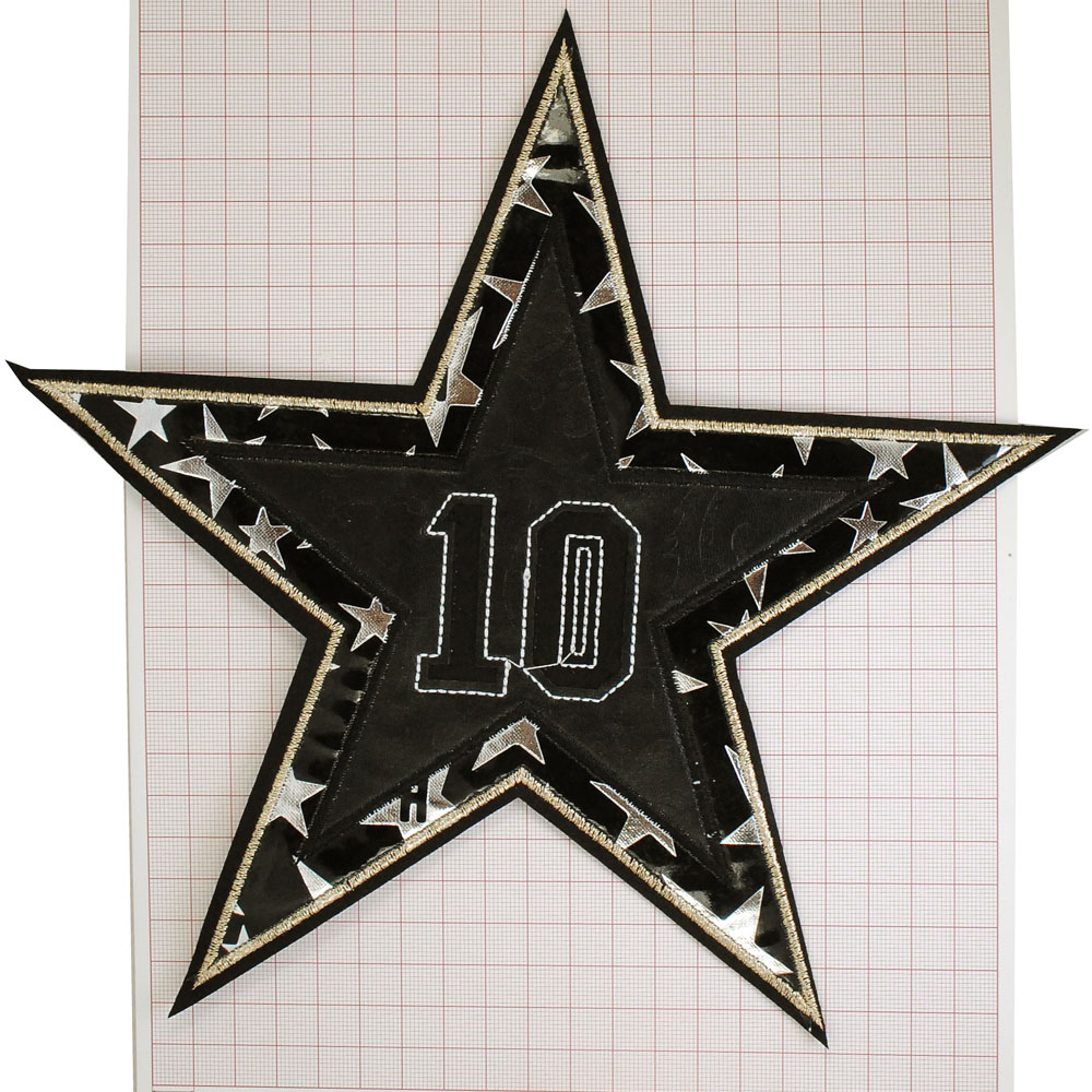 Аппликация тканевая пришивная Звезда 10 - 25*25см, черный, серебро, шт. Аппликации Пришивные Ткань, Органза