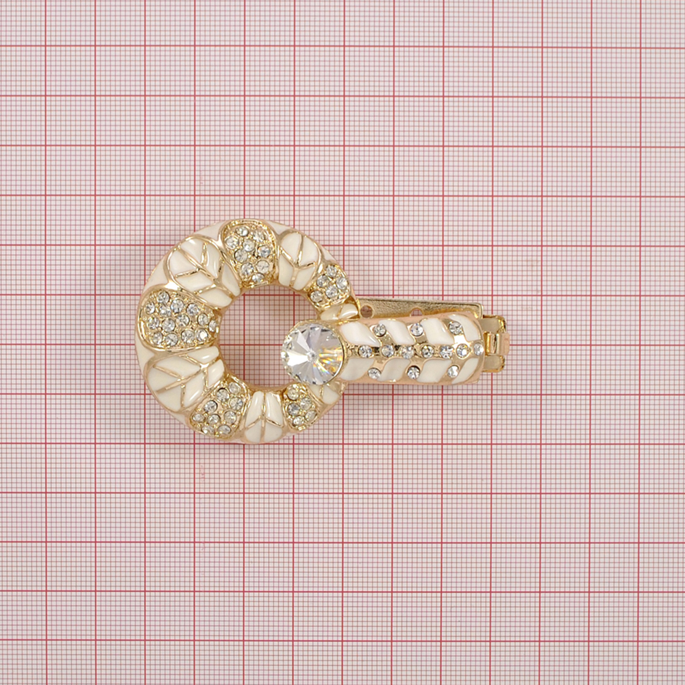 Клипса шубная 3279430 GOLD, перламутровая белая эмаль, белые камни, шт. Клипсы шубные, крючки