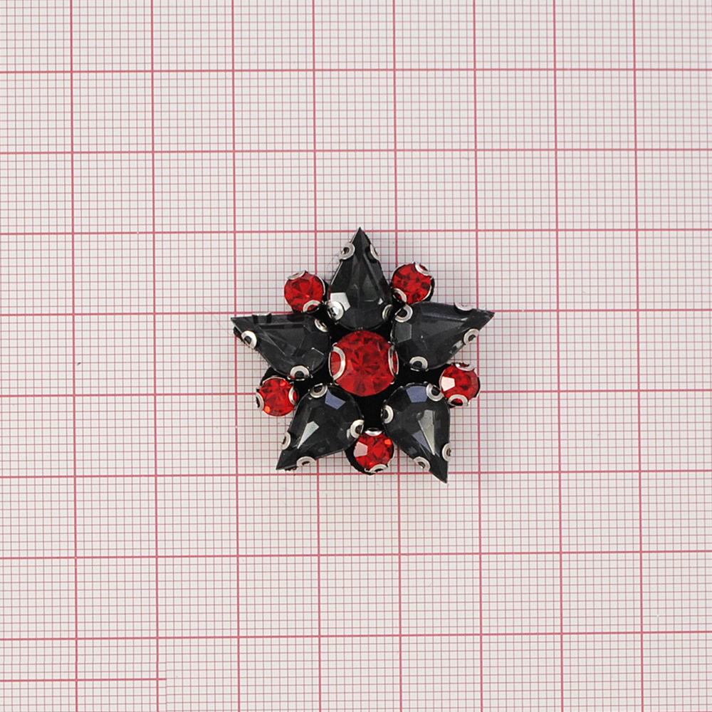 Аппликация пришивная стразы Звезда 3*3см, черный, black diamond, красные камни, шт. Аппликации Пришивные Стразы, Бисер, Металл