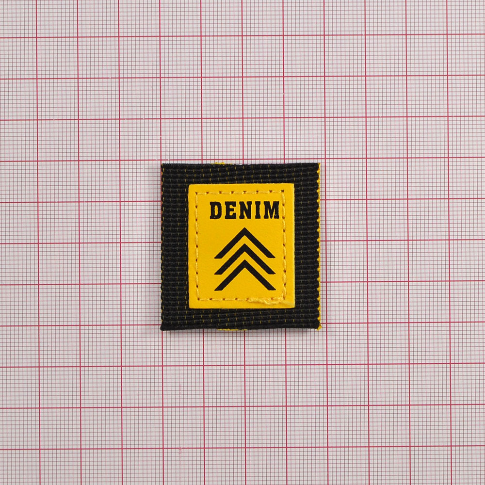 Лейба тканевая Denim, 3,5*4см, черный, желтый, шт. Лейба Ткань