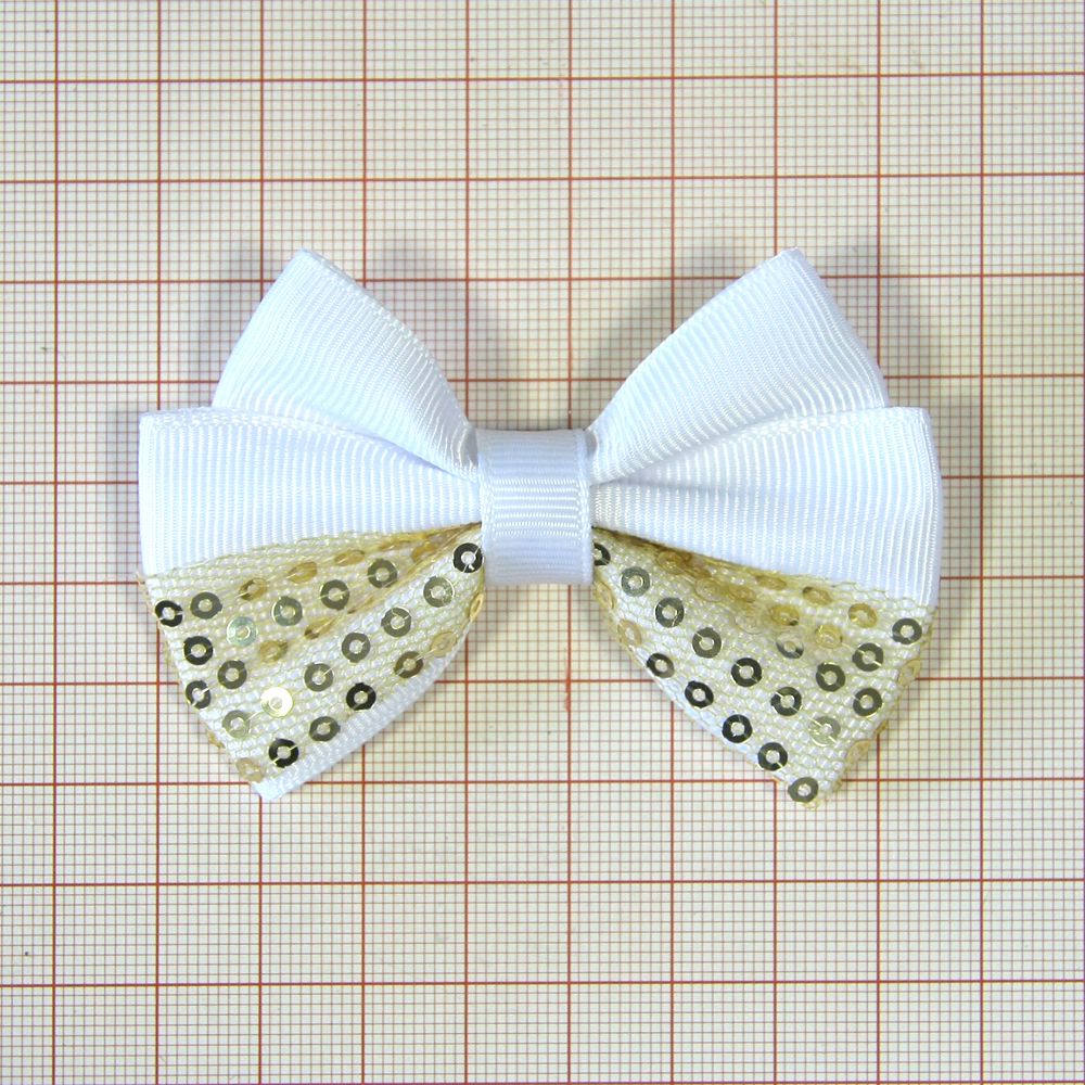 Аппликация декор обувная SAF0124 5*7см белый бантик, золот. пайетки, шт. Аппликации Пришивные Цветы Банты