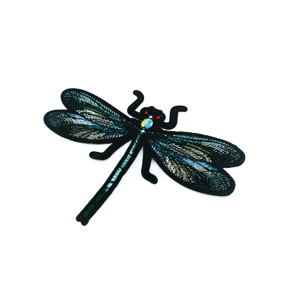 Аппликация тканевая пришивная Стрекоза 20*15см, черный, красный, голубой, желтый. Аппликации Пришивные Ткань, Органза