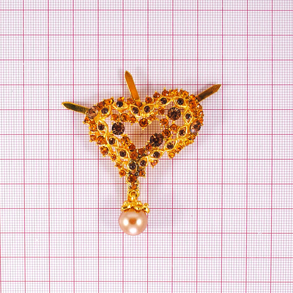 Краб металл Сердце сплюснутое с жемчугом, GOLD, шт. Крабы Металл Геометрия Декор