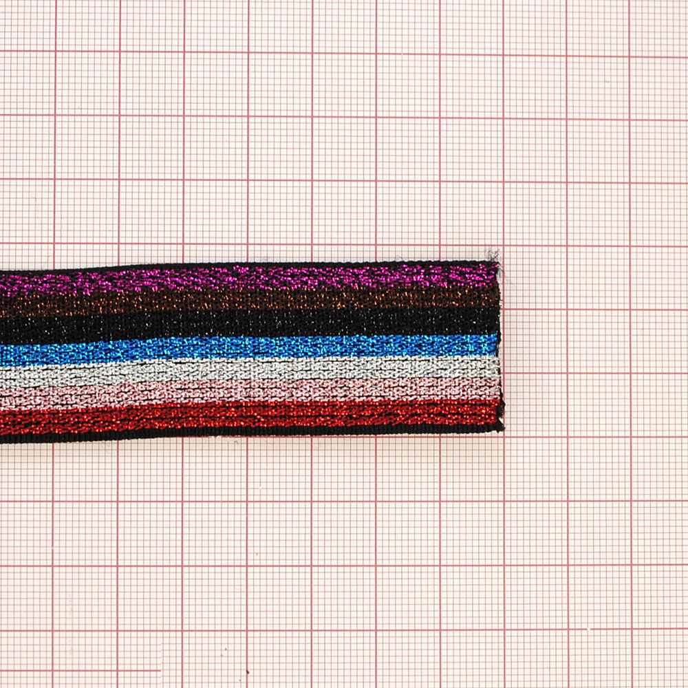 Резинка люрекс Полосы 2,5см, сиреневый, коричневый, черный, синий, белый, розовый, красный люрекс, 50ярд. Резинка