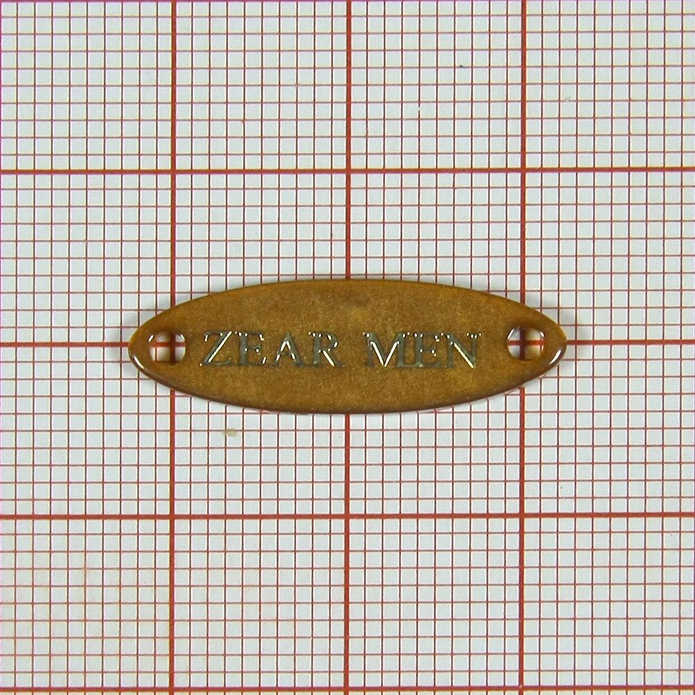 Лейба пластик ZEAR MEN 25*8мм светло-коричневая, GOLD. Лейба Пластик