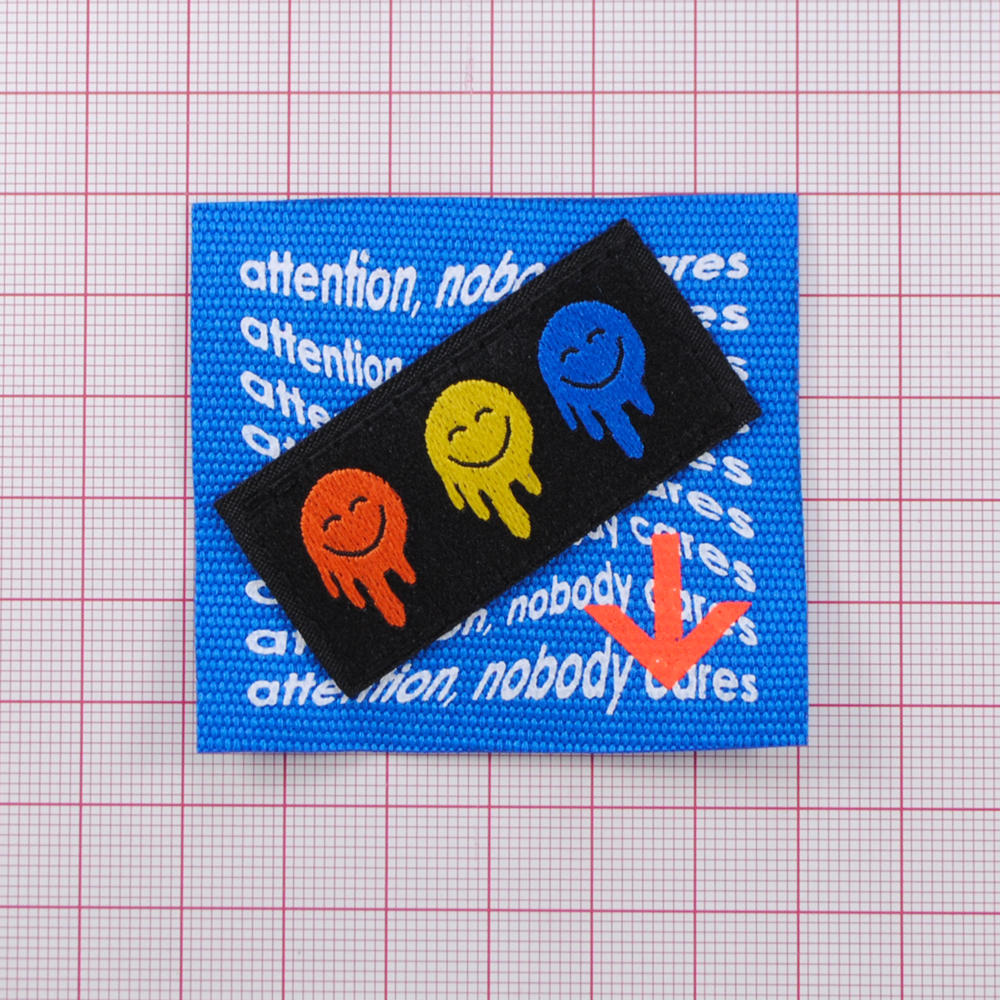 Лейба ткань Смайлики, 6*5,5см, чёрный, синий, оранжевый, белый, шт. Лейба Ткань