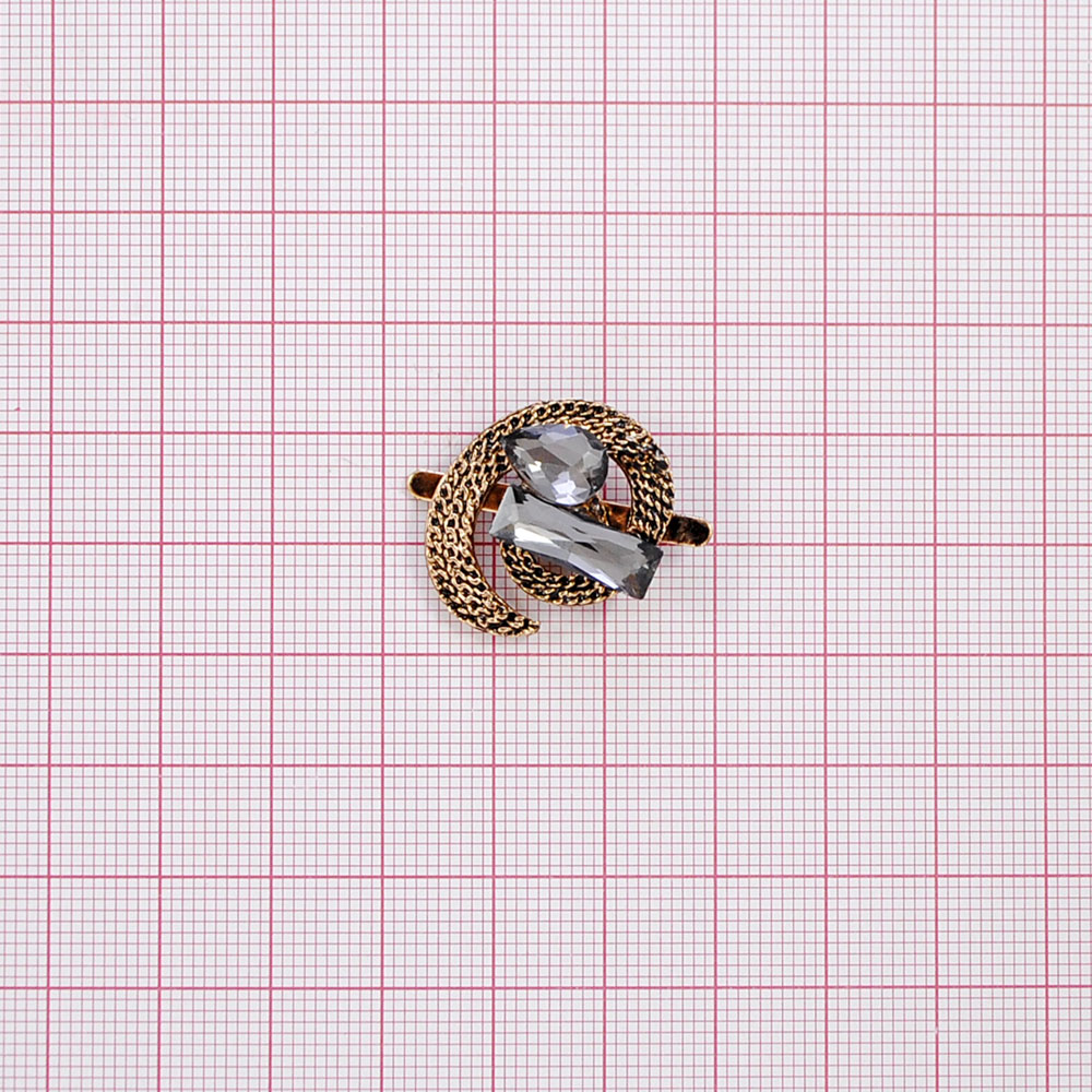 Краб камни и металл Вихрь, 2*2.4см, antique gold, black diamond, шт. Крабы Металл Геометрия Декор