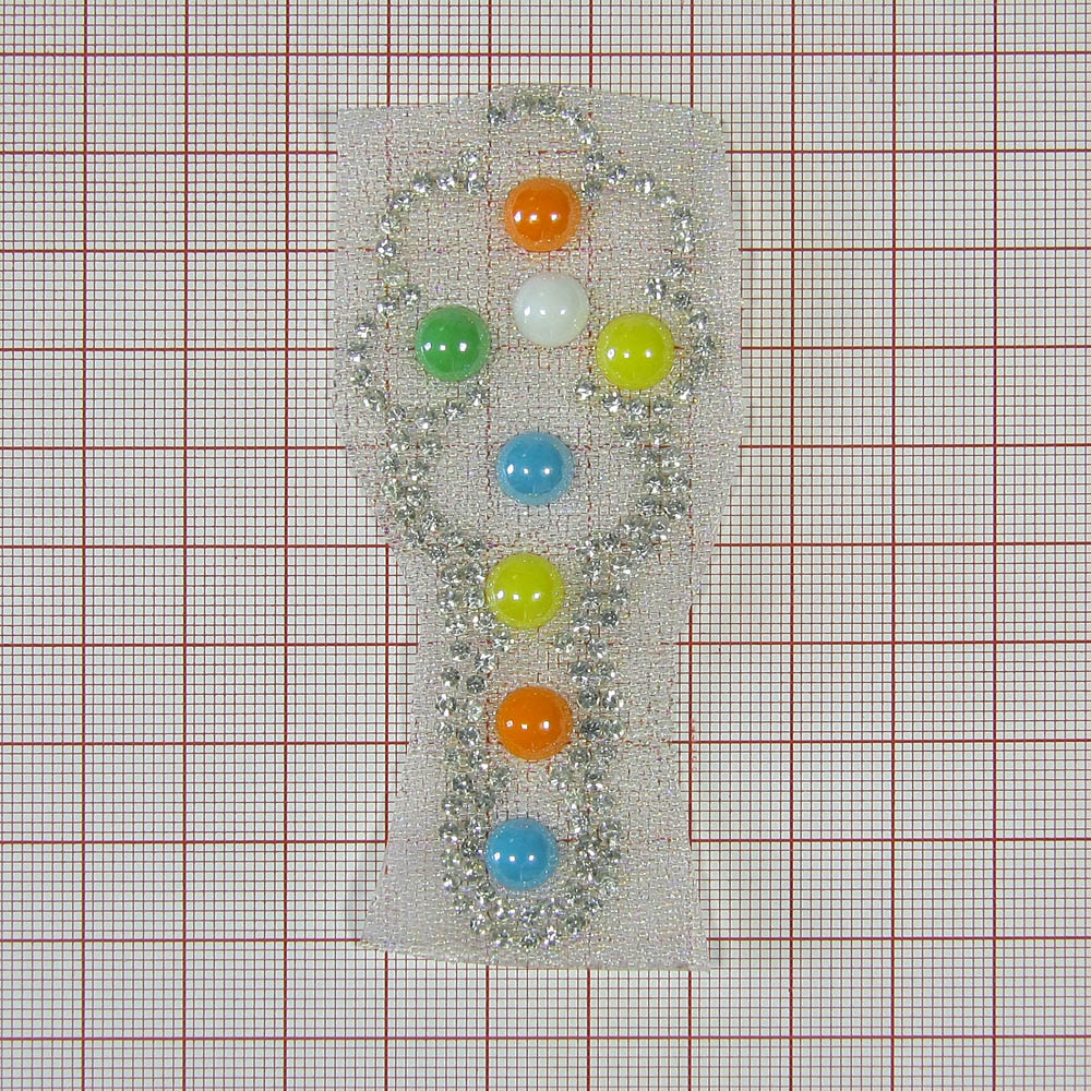 Аппликация клеевая стразы Рожок 90*38мм хамелеон, цветной жемчуг 8мм, белый 2мм, шт. Аппликации клеевые Стразы комб.