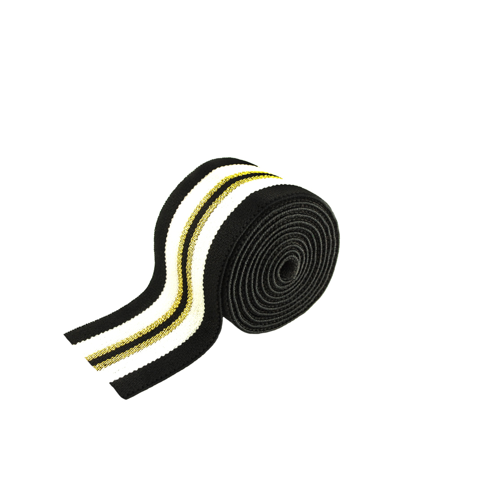 Резинка люрекс GOLD 4см черно-белая и золото без лого, 50ярд. Резинка
