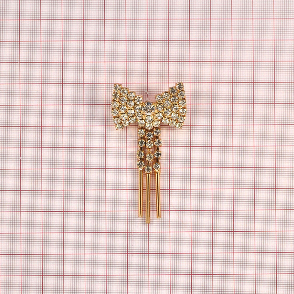 Краб металл SH-010 Бантик-подвески GOLD, бел. камни. Крабы Металл Геометрия Декор