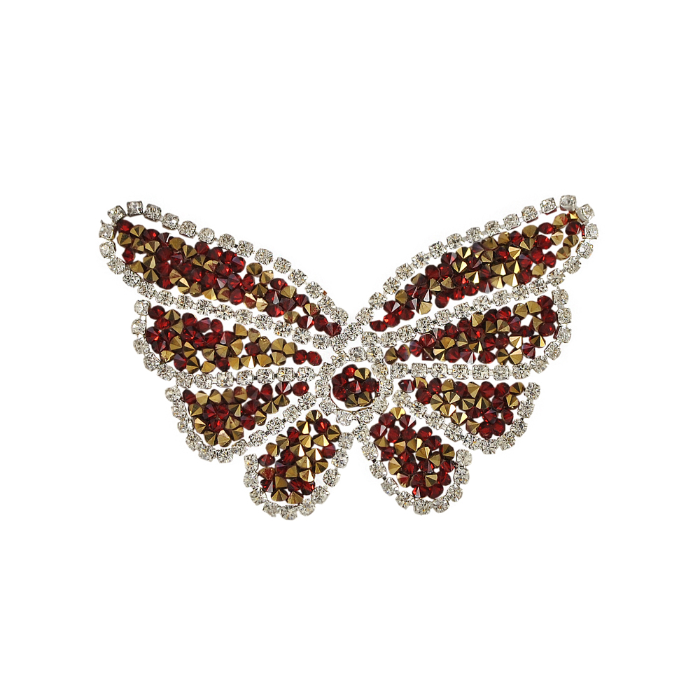 Аппликация клеевая стразы Бабочка 4 9*5,7см белые, красные камни, шт. Аппликации клеевые Стразы комб.