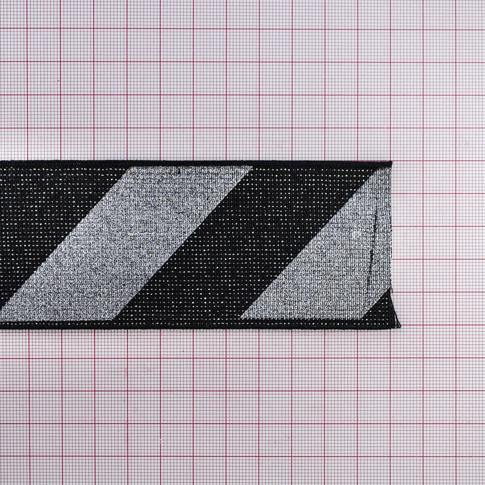 Резинка №40, 6см, Косая линия, черная, серая, серебро, ярд. Резинка