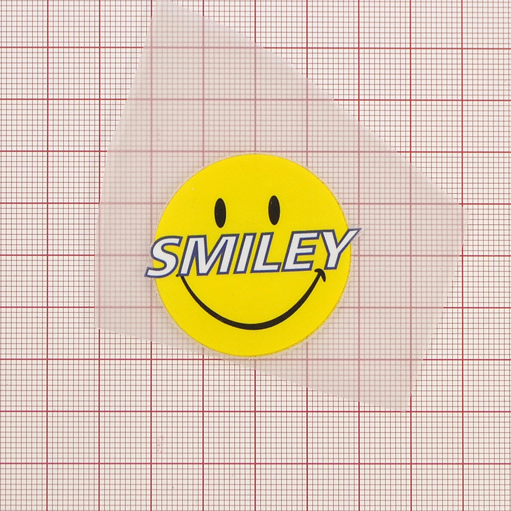 Термоаппликация SMILEY, 4*4,2см, белый, желтый, черный, шт. Термоаппликации Накатанный рисунок