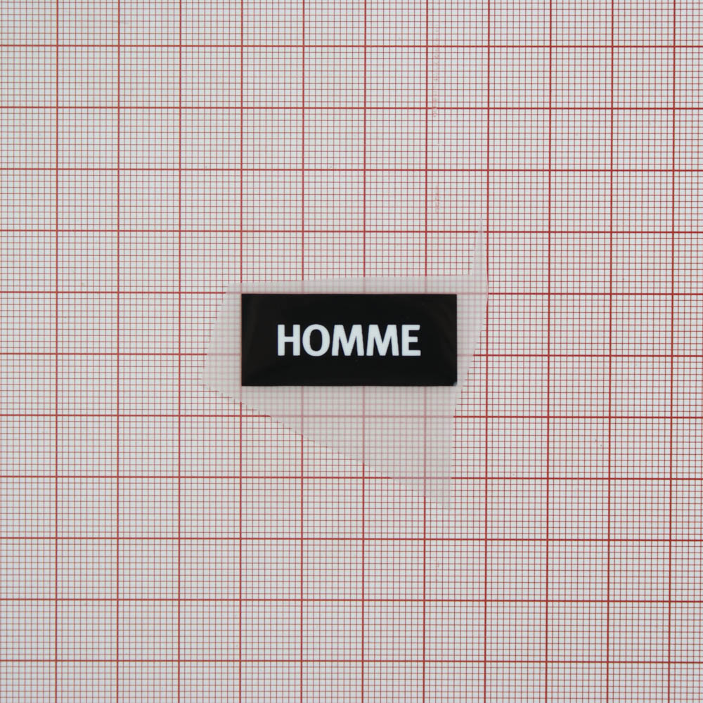 Термоаппликация резиновая HOMME 35*15мм черная прямоугольная, белый лого, шт. Термоаппликации Резиновые Клеенка