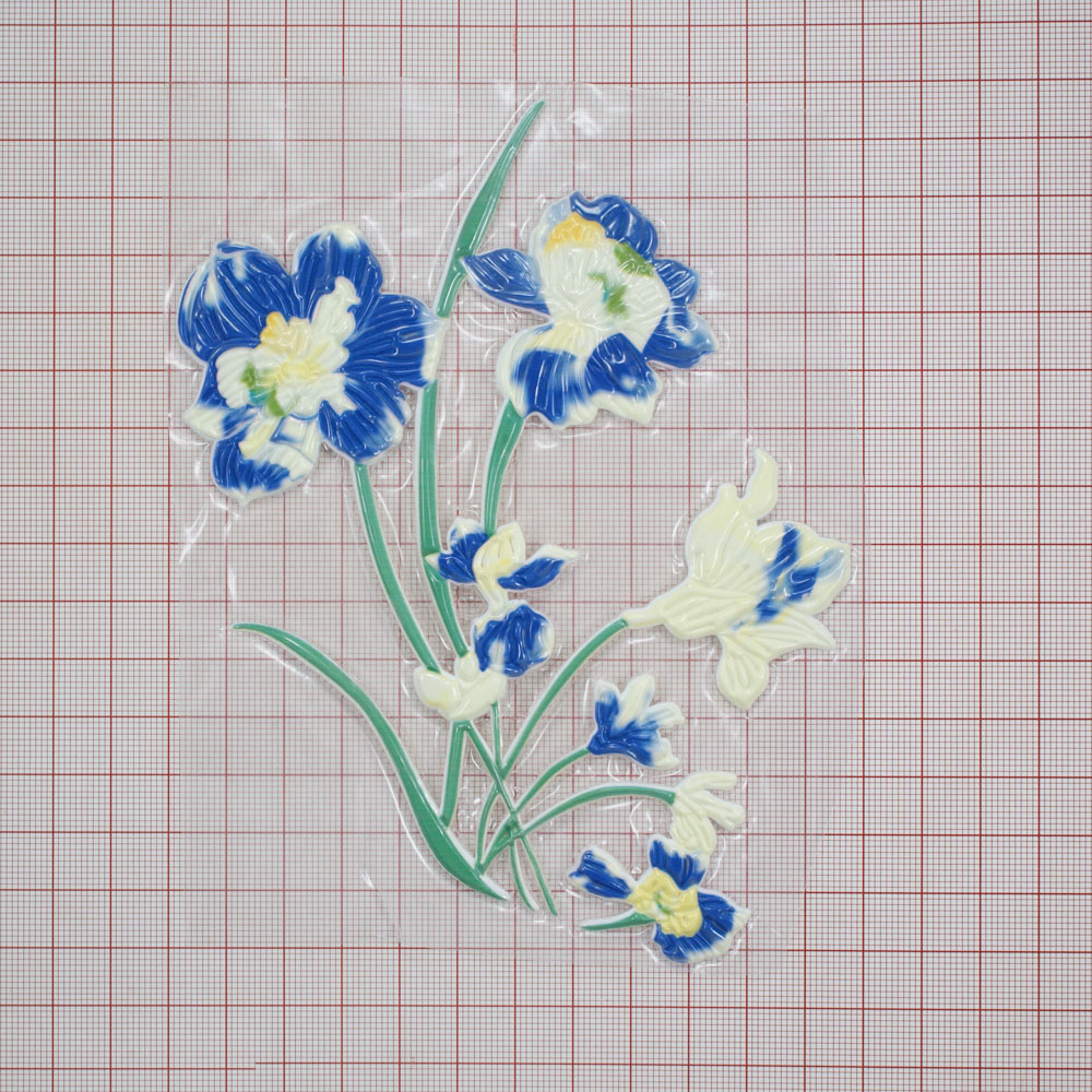 Термоаппликация резиновая 6078 Ирис Бело-Синяя 10,8*15,2см зеленый, синий, белый, желтый, шт. Термопереводки Цветы, Птицы