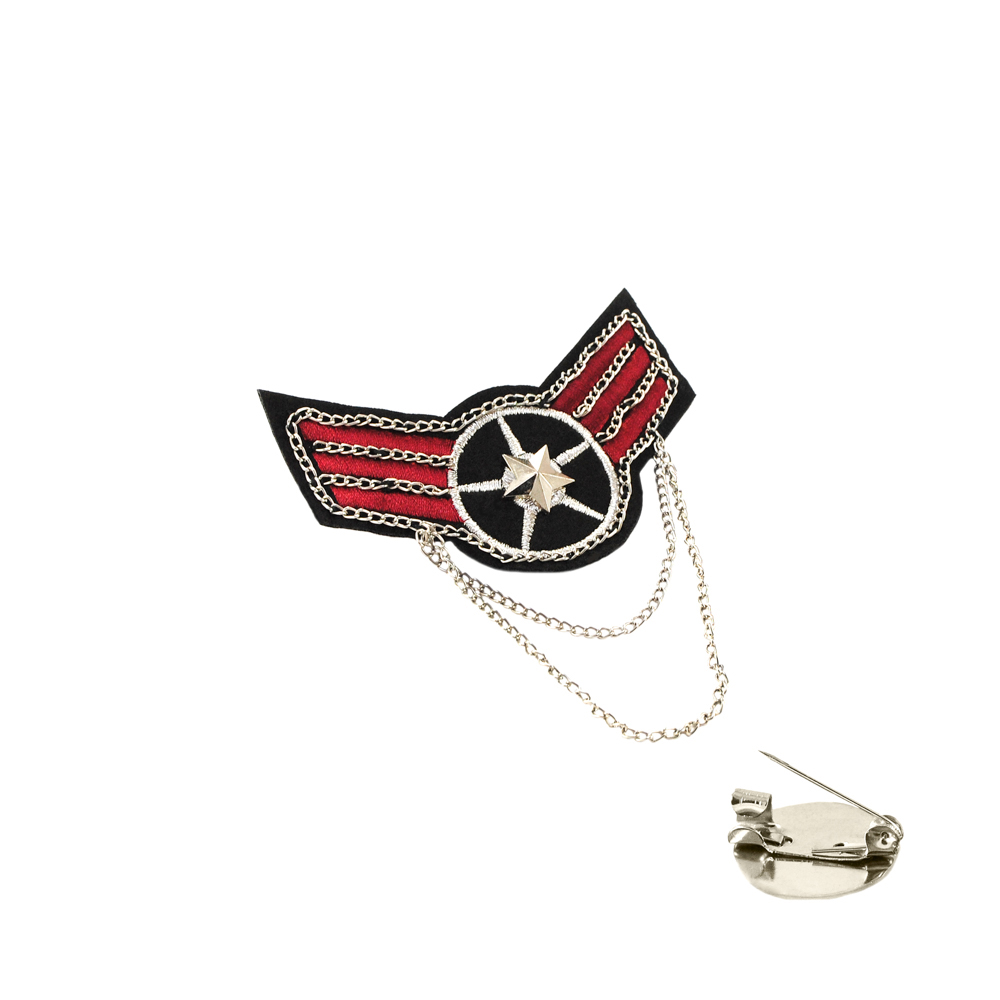 Брошь № 35 Крылья-колесо черный, красный, люрекс серебро, цепи, звезда NIK, шт. Броши