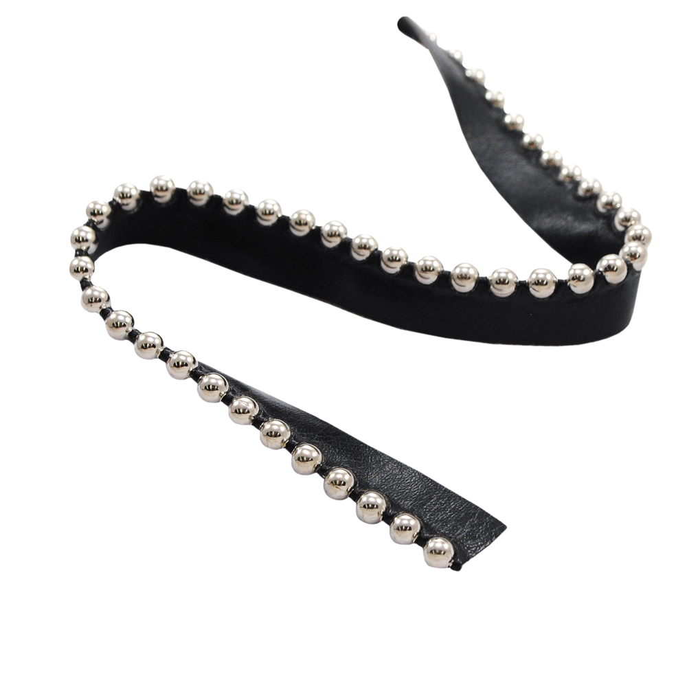 Тесьма кожзам с металлическими шариками 4мм, ширина 13мм, черный кожзам и металл Nickel, ярд. Тесьма