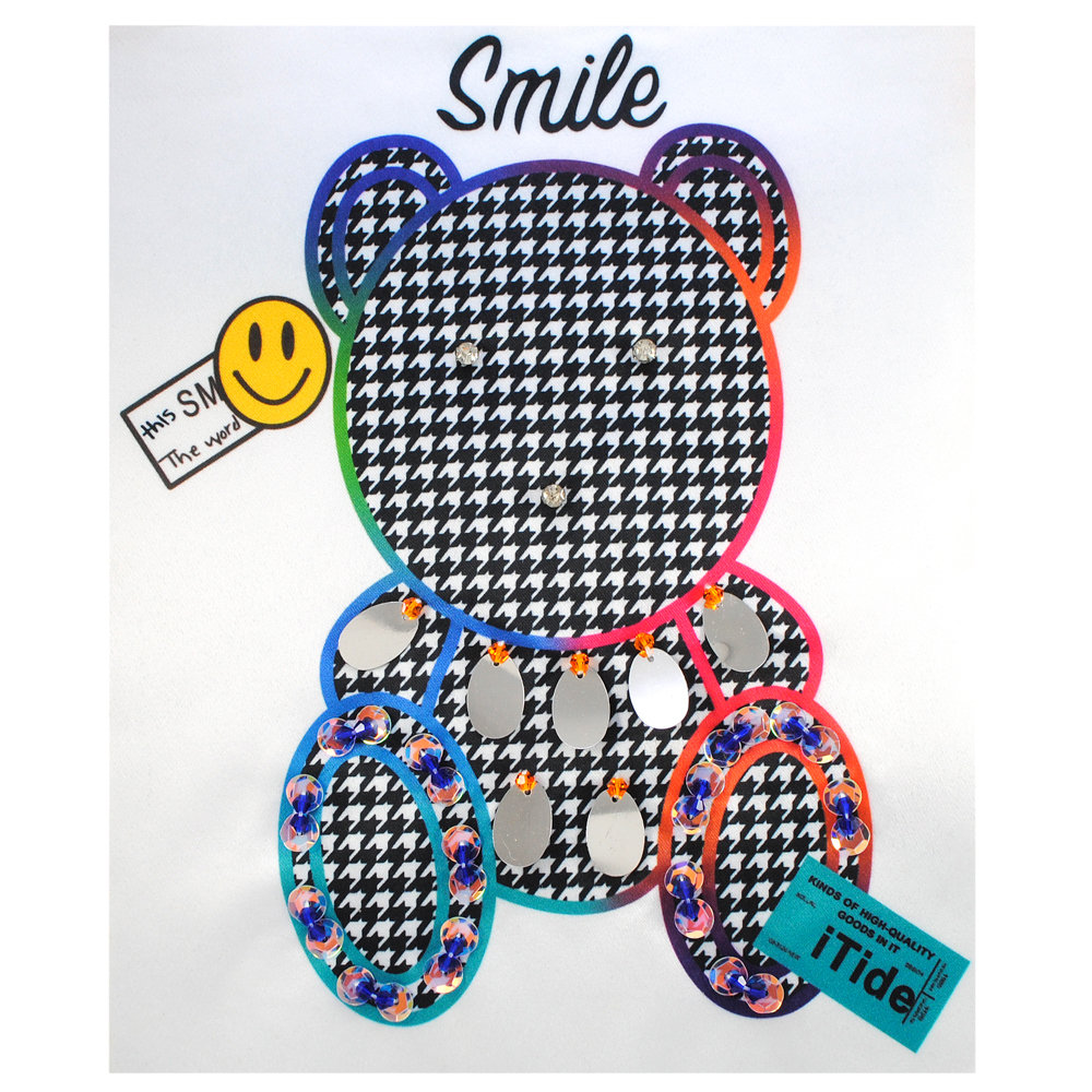 Аппликация тканевая, SMILE 24*19 см, черный, зеленый, красный, синий, желтый, пайетки, камни,  шт. Аппликации Пришивные Ткань, Органза